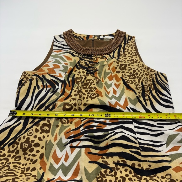 Peter Nygard Tribal Animal Print Shift Dress with Beaded Neckline Size 16 - Picture 9 of 12